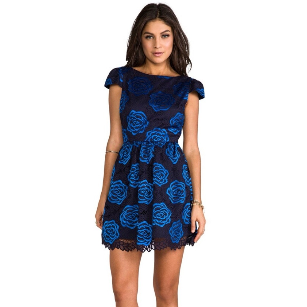Alice + Olivia Navy and Royal Blue Floral Lace Mini Dress